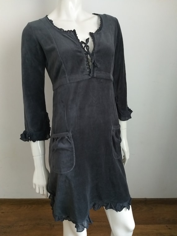 ODD MOLLY Grey Velour Dress Size 2 M Etsy
