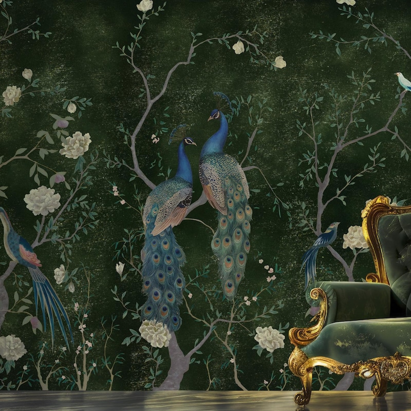  Green Peacock Wallpaper - Etsy UK Illustration 