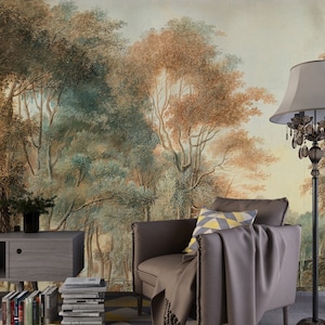 Vintage Pastoral Landscape Wallpaper, Classic Countryside Scenic Art,  Rustic Nature Wall Decor, Peel and Stick,  Textile Vinyl wallpaper