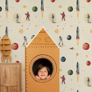 Carta da parati con spazio e astronauti, carta da parati murale per cameretta dei bambini, carta da parati con razzi, carta da parati per cameretta dei bambini, carta da parati staccabile e adesiva