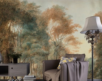 Vintage Pastoral Landscape Wallpaper: Rustic Countryside Scenic Art, Peel and Stick