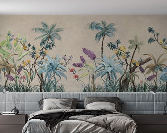 Exotic Jungle Wallpaper: Tropical Plants & Birds, Peel and Stick