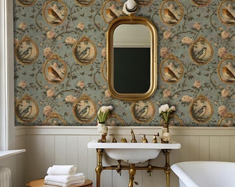 Papel pintado vintage de pájaros y flores: lienzo victoriano, autoadhesivo