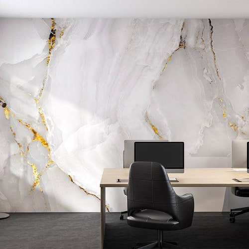White Marble Peel and Stick Wallpaper Abstract White Marble Etsy