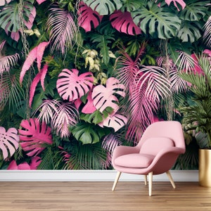 Tropical wall mural with monstera leaves/ peel and stick wallpaper vinyl wallpaper wallpaper room image 6