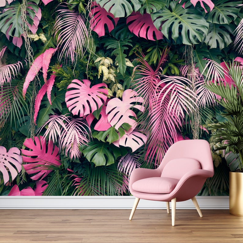 Tropical wall mural with monstera leaves/ peel and stick wallpaper vinyl wallpaper wallpaper room image 6