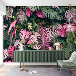 Tropical wall mural with monstera leaves/ peel and stick wallpaper vinyl wallpaper wallpaper room image 2