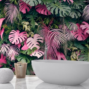 Tropical wall mural with monstera leaves/ peel and stick wallpaper vinyl wallpaper wallpaper room image 4
