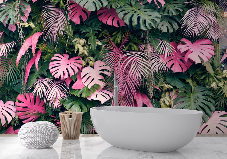 Tropical wall mural with monstera leaves/ peel and stick wallpaper vinyl wallpaper wallpaper room image 4