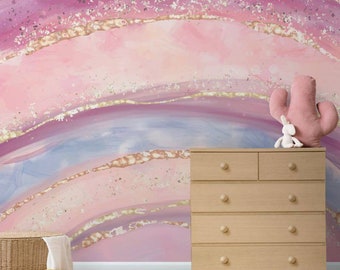 Gold rainbow liquid watercolor background. nursery wallpaper kids wallpaper / peel and stick wallpaper vinyl wallpaper wallpaper room