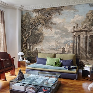 Papel pintado con imágenes rurales, papel pintado de campo, papel pintado de paisaje, mural de paisaje vintage, autoadhesivo, papel pintado de vinilo