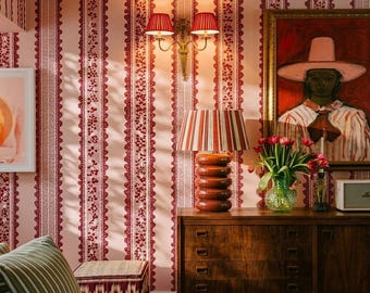 Vintage behang met bloemenstrepen, Grandmillennial Peel and Stick, Cottagecore-muurschildering, Engels landelijk decor