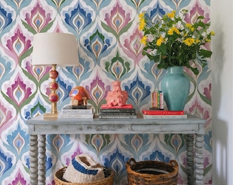 Colorful Art Deco Floral Wallpaper, Seamless Vintage Pattern for Elegant Home Decor