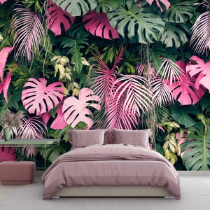 Tropical wall mural with monstera leaves/ peel and stick wallpaper vinyl wallpaper wallpaper room image 5