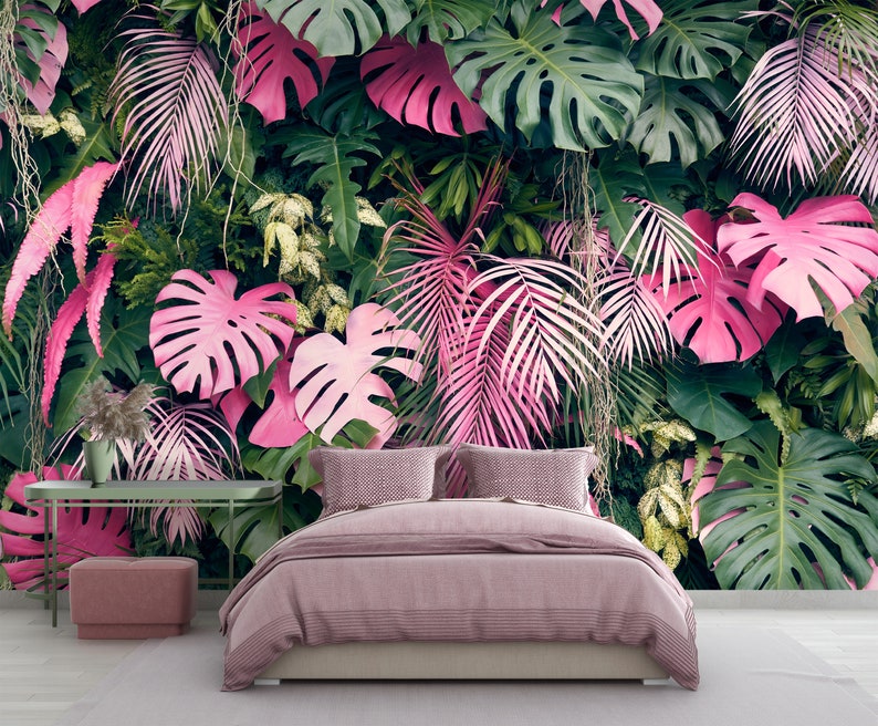 Tropical wall mural with monstera leaves/ peel and stick wallpaper vinyl wallpaper wallpaper room image 5