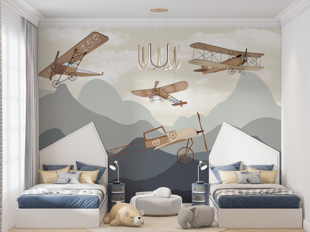 Airplane Nursery Wallpaper - Peel and Stick Kids Room Decor - Etsy