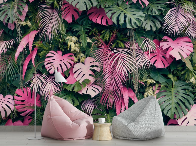 Tropical wall mural with monstera leaves/ peel and stick wallpaper vinyl wallpaper wallpaper room image 3