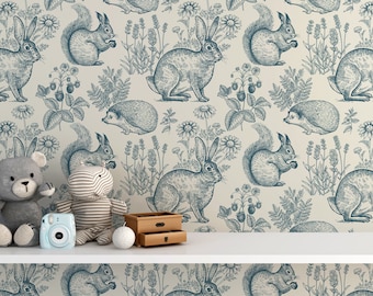 Woodland Nursery Wallpaper, Removable, Fox and Rabbit Wallpaper, nursery wallpaper kids wallpaper , peel and stick wallpaper