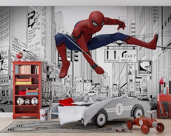 スパイダーマンの壁紙、子供用壁紙、取り外し可能、保育園の壁紙、子供用壁紙、剥がして貼る壁紙