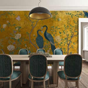 Chinoiserie Flower, Crane Birds, Peacock Wall Mural Vintage Chinoiserie Wallpaper, wallpaper, peel and stick, self adhesive wallpaper image 3