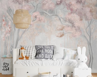 Pink Forest Tree Wallpaper: Elegant Nature Wall Art, Peel and Stick