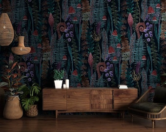 Magic forest pattern. Watercolor. Wallpaper Wall Decor /peel and paste wallpaper vinyl wallpaper wallpaper room