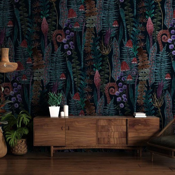 Watercolor Magic Forest Wallpaper: Peel and Stick Vinyl Wall Decor