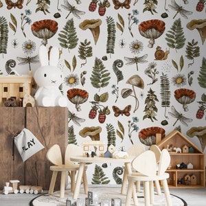 Mushroom Wallpaper Old Forest Wallpaper nursery wallpaper kids wallpaper / peel and stick wallpaper vinyl wallpaper wallpaper room