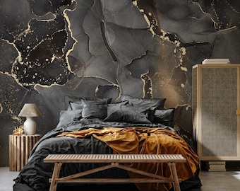 Gold Marble Abstract Removable Wallpaper: Peel and Stick Vinyl