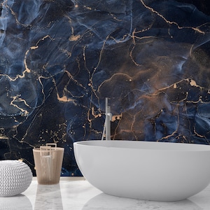 Navy Blue Marble Wallpaper, Peel and Stick, Marble Texture Wall Mural, Removable Wallpaper, Gold Wallpaper,  Self Adhesive, vinyl wallpaper