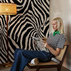 Zebra Print Wallpaper, Black and Beige Peel and Stick Wall Mural, Boho Animal Wallpaper Animal Print Removable Decor, Canvas Wallpaper