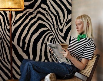 Zebra Print Peel and Stick Wallpaper - Black and Beige Animal Wall Mural