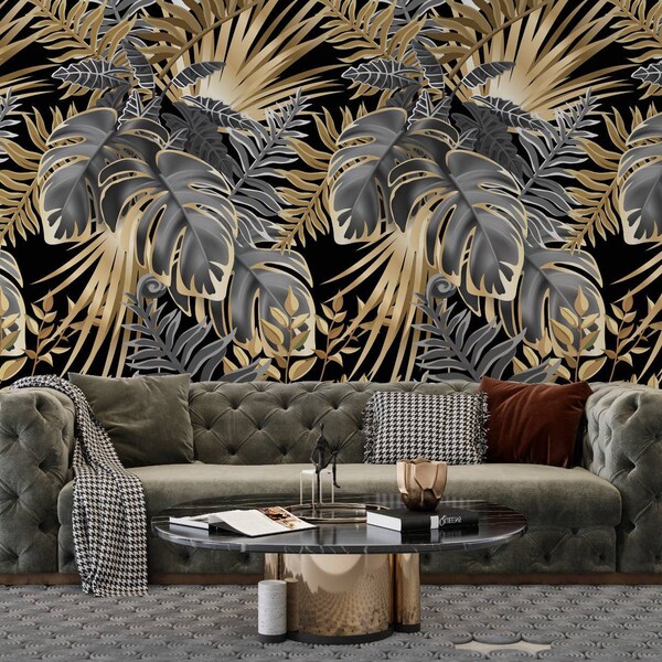 Palm Gold Tree Wallpaper Etsy