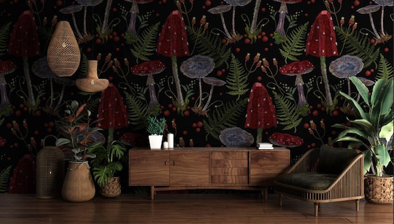 Mushroom Wallpaper: Dark Autumn Forest Peel and Stick Vinyl