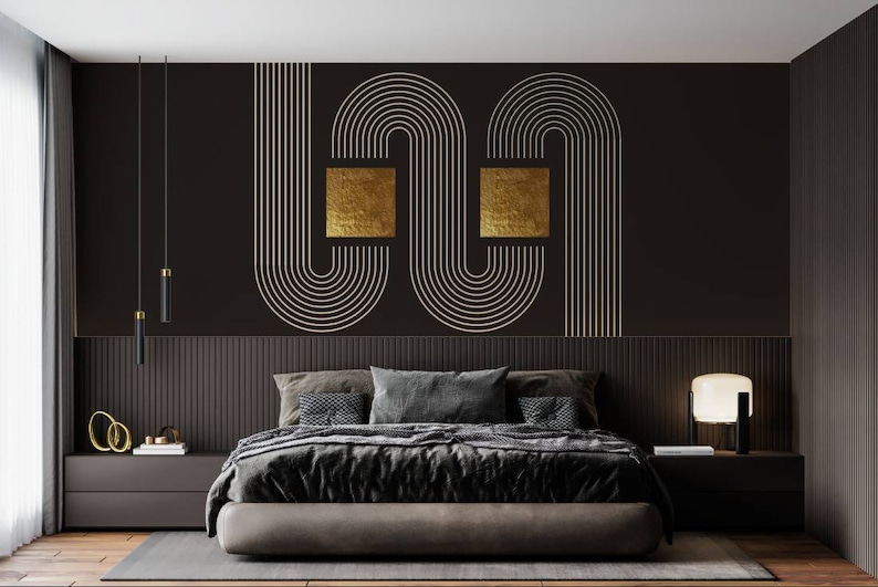 Gold Geometric Shapes Lines Circles Modern Wallpaper/ Peel - Etsy