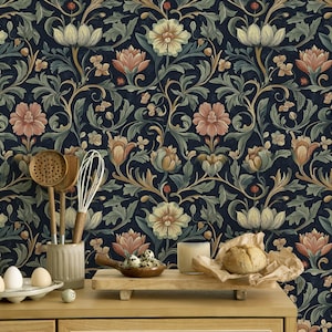 William Morris Wallpaper Green Foliage Removable Self Adhesive Floral Mural Vintage Ornament Peel and Stick wallpaper Wall Mural, Wallpaper