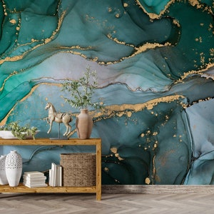 Green marble wallpaper. Alcohol Ink Pattern / peel and paste the wallpaper vinyl wallpaper wallpaper room