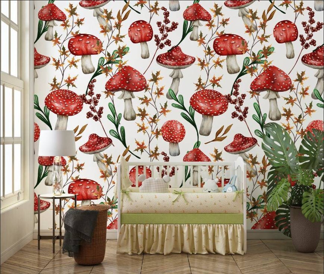 Mushroom Wallpaper. Nursery Wallpaper Kids Wallpaper/3d Wallpaper Peel