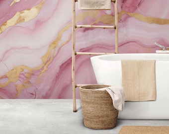 Pink Marble Wallpaper, Marble Texture, Wallpaper with ink painting technique /peel and paste pink wallpaper-Self Adhesive-vinyl wallpaper-