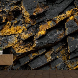 Sfondo di pietra nera roccia con rocce color oro Carta da parati con stampa digitale / carta da parati stacca e incolla carta da parati in vinile carta da parati per stanza