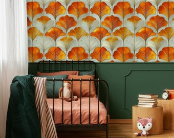 Art Noveau Wallpaper, Peel and Stick Wallpaper, Orange Wallpaper, Vintage Wallpaper, Removable Wallpaper, Adhesive Wallpaper