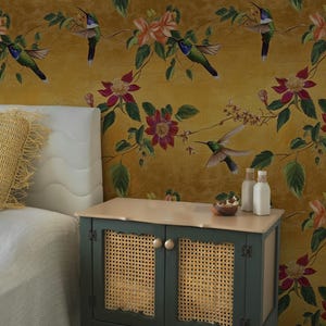 Behang tropische kolibrie: gouden jungle Peel and Stick-muurschildering