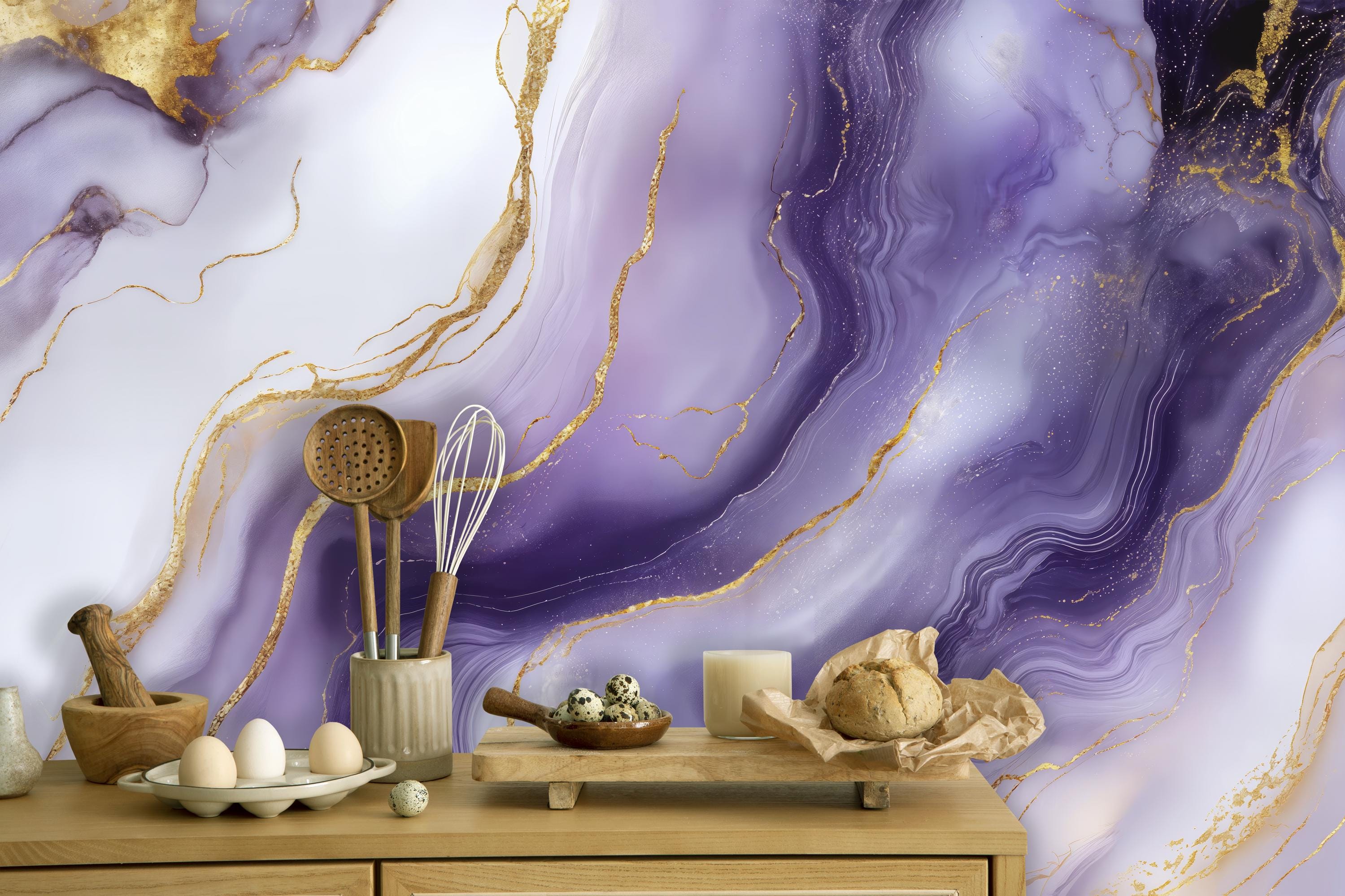 Purple Marble Wallpaper: Gold Watercolor Luxury Peel and Stick - Etsy