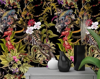 Botanical Snake Print Wallpaper: Peel and Stick Vinyl Wall Decor
