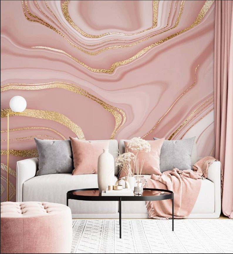 Pink Marble Wallpaper, Marble Texture, Wallpaper with ink painting technique /peel and paste pink wallpaper-Self Adhesive-vinyl wallpaper image 4