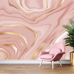 Pink Marble Wallpaper, Marble Texture, Wallpaper with ink painting technique /peel and paste pink wallpaper-Self Adhesive-vinyl wallpaper-