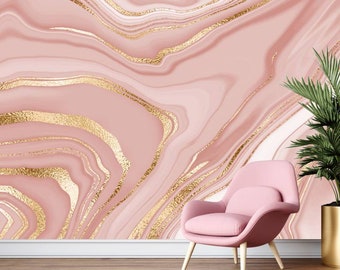 Pink Marble Wallpaper, Marble Texture, Wallpaper with ink painting technique /peel and paste pink wallpaper-Self Adhesive-vinyl wallpaper-