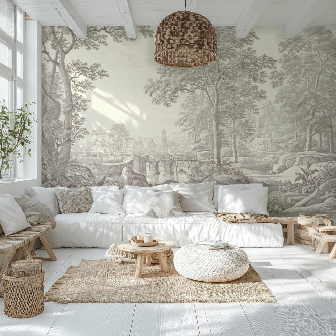 Beige Tree Landscape Mural: Peel and Stick Rural Wallpaper - Etsy