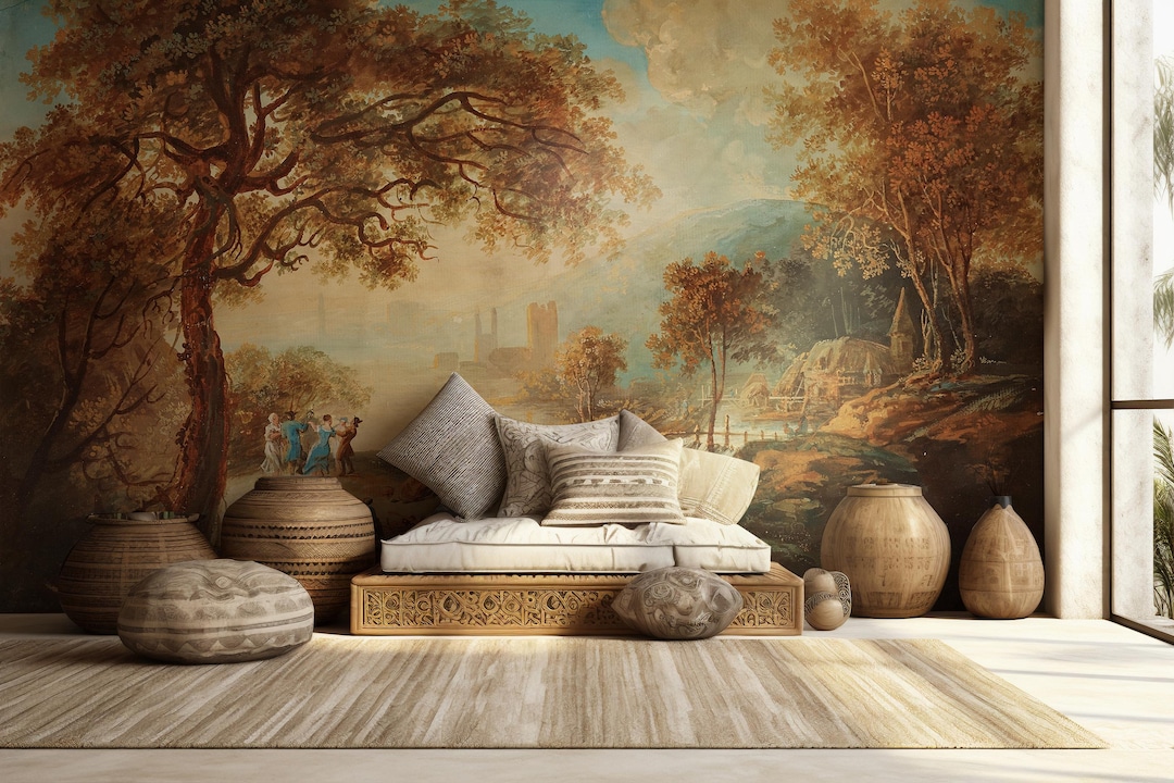 Vintage Pastoral Landscape Wallpaper: Peel and Stick Vinyl - Etsy