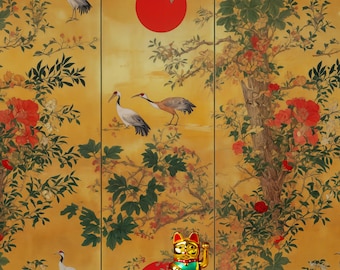 Vintage Japanese Sakura Tree Wallpaper: Asian Landscape Peel and Stick